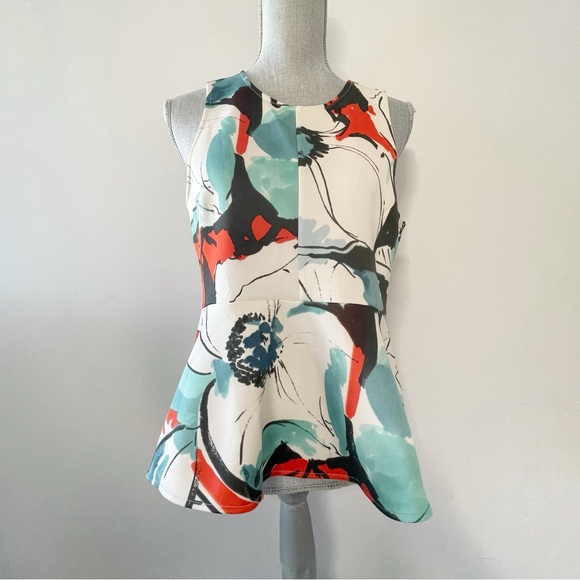 Anthropologie Akemi + Kin neoprene peplum pop art abstract floral sleeveless top - Picture 2 of 7